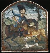 unknow artist Hunter on Horseback Attacked by a Lion Sweden oil painting artist